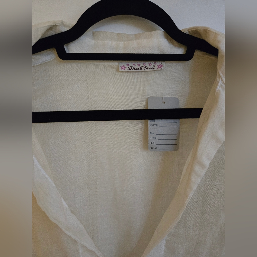 DIABLESS Cream Cotton Tunic Blouse • Small • French Girl Minimalist Cottagecore - Picture 2 of 3